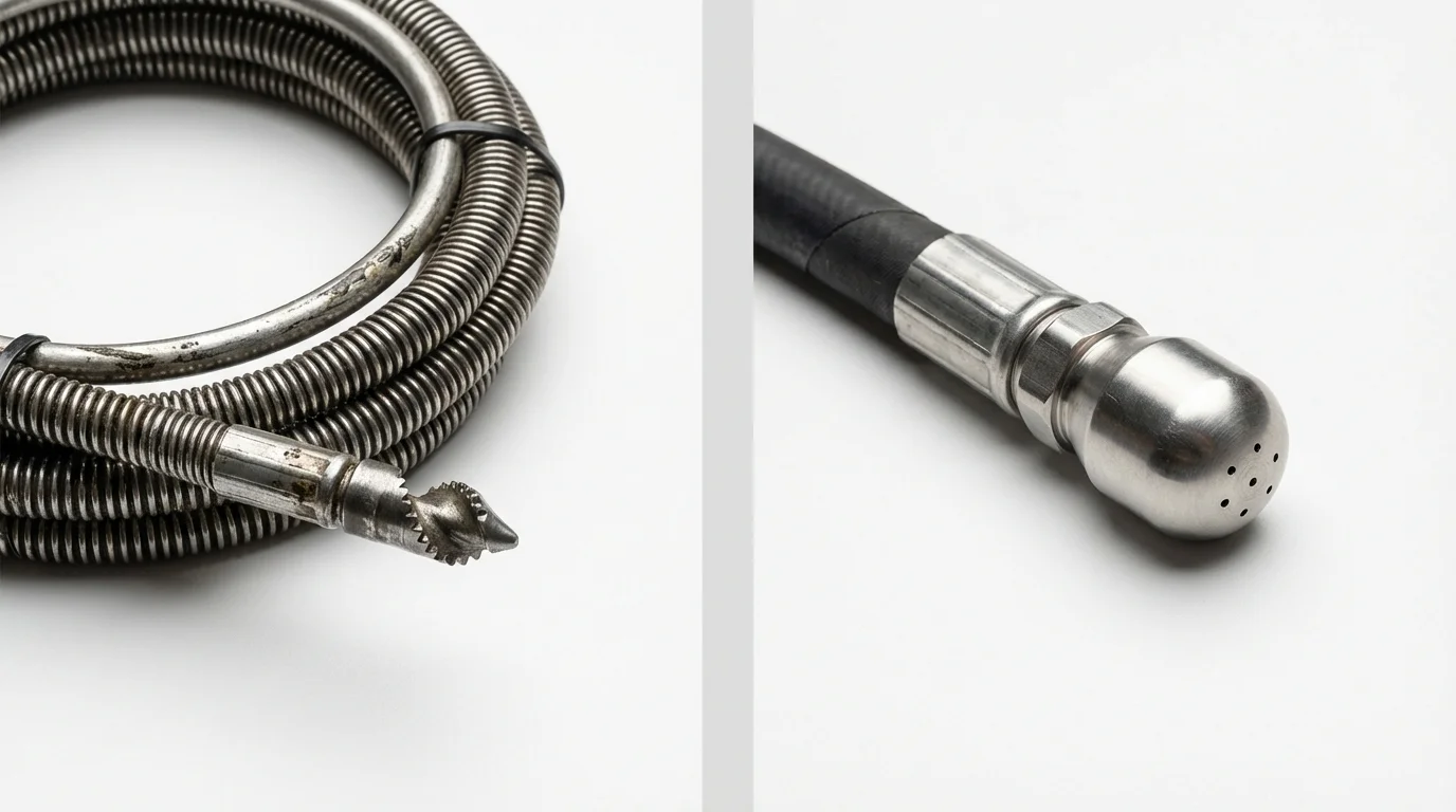 Drain snake cable and hydro jetting nozzle used for drain cleaning in Santa Maria, CA